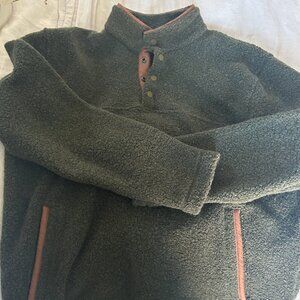 Orvis Snap Neck Pullover Men L Green Wool Blend Sherpa Performance Pockets